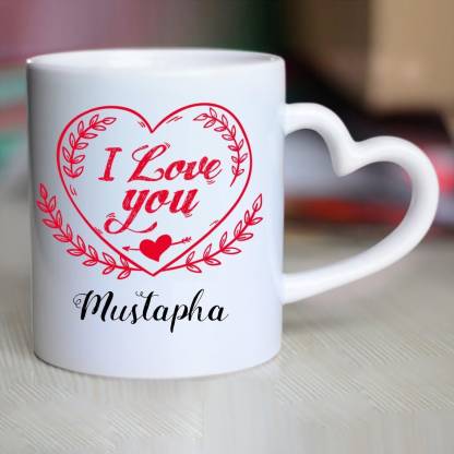 HUPPME I Love You Mustapha Heart Handle Ceramic Coffee Mug