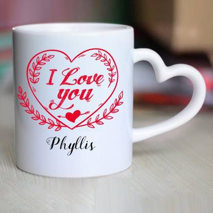 HUPPME I Love You Phyllis Heart Handle Ceramic Coffee Mug
