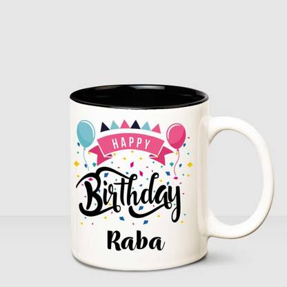 HUPPME Happy Birthday Raba Inner Black printed personalized coffee mug Ceramic Coffee Mug