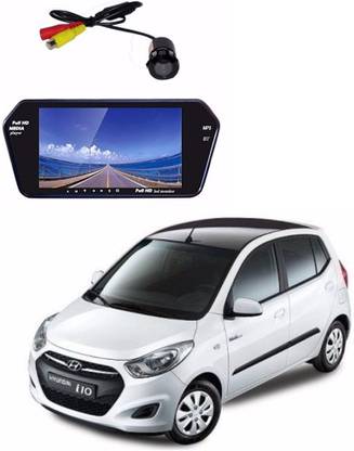 AUTOGARH M45 Rear View Mirror 7 Inch Monitor With Bluetooth & Camera For i10 Black LED