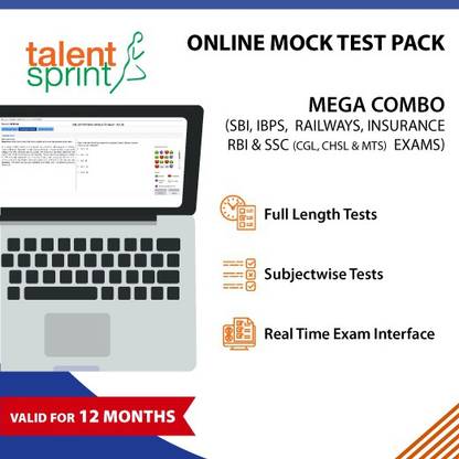 TalentSprint Online Mock Tests- MEGA COMBO - SBI, IBPS, RBI, SSC(CGL, CHSL, MTS), Railways and Insurance exams (Valid for 12 months) - Full length tests and Subjectwise tests in Real Time Exam Interface