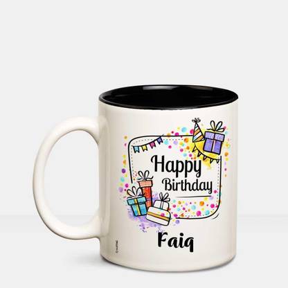 HUPPME Happy Birthday Faiq Inner Black coffee name mug Ceramic Coffee Mug
