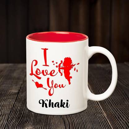 CHANAKYA I Love you Khaki romantic inner red coffee name mug Ceramic Coffee Mug