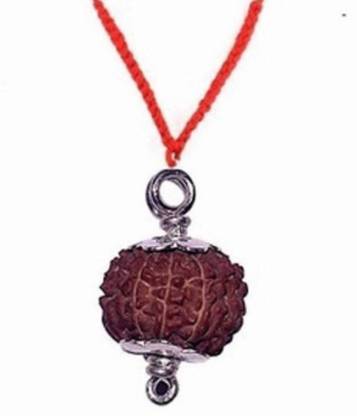 SSG Collections | 7 Mukhi/ Faced Rudraksha Pendant With Silver Coated Capping, Indonesia/ Java Originated Rudraksh, Bead Size: 10-15mm | 100% Original & Natural Rudrakash | Wood Pendant