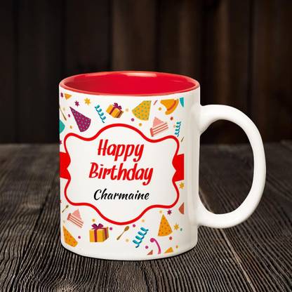HUPPME Happy Birthday Charmaine Inner Red Coffee name mug Ceramic Coffee Mug