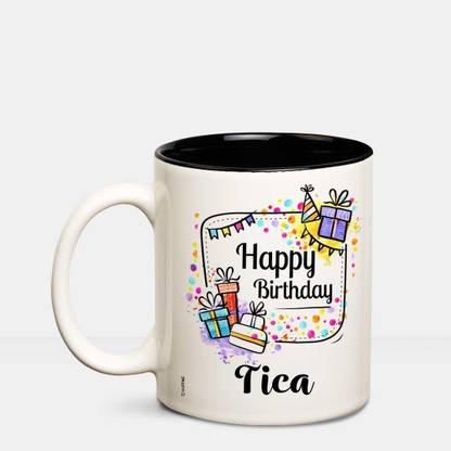 HUPPME Happy Birthday Tica Inner Black coffee name mug Ceramic Coffee Mug