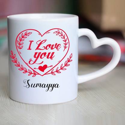 HUPPME I Love You Sumayya Heart Handle Ceramic Coffee Mug