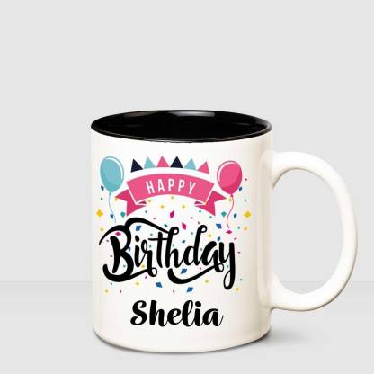 HUPPME Happy Birthday Shelia Inner Black printed personalized coffee mug Ceramic Coffee Mug