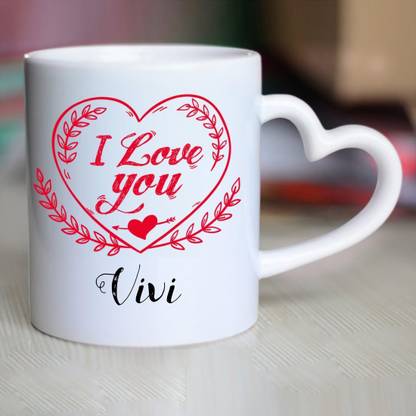 HUPPME I Love You Vivi Heart Handle Ceramic Coffee Mug