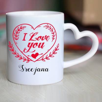 HUPPME I Love You Sreejana Heart Handle Ceramic Coffee Mug