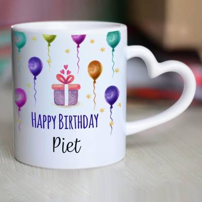 CHANAKYA Happy Birthday Piet Heart Handle ceramic mug Ceramic Coffee Mug