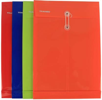 TRANBO Plastic Envelope File Folder, FC Size, Pack of 4