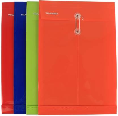 TRANBO Plastic Envelope File Folder, A4 Size, Pack of 4