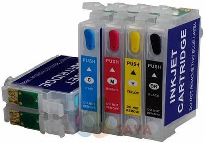 KATARIA Empty Refillable Cartridge For Epson Stylus T60, 1390 Printers Compatible With Epson T0851N / 52N / 53N / 54N / 55N / 56N (Cyan, Yellow, Magenta, Black) Black + Tri Color Combo Pack Ink Cartridge