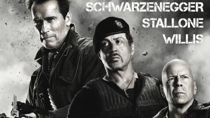 Aabhaas Wall Poster movies-Sylvester-Stallone-Bruce-Willis-Arnold-Schwarzenegger-The-Expendables Paper Print