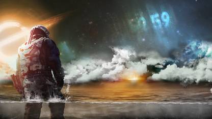Aabhaas Wall Poster Interstellar-movie-Gargantua-sea-storm-clouds-time Paper Print