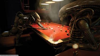 Aabhaas Wall Poster aliens-D-Predator-movie-anime-pool-table-Alien-vs.-Predator-bar-billiards Paper Print