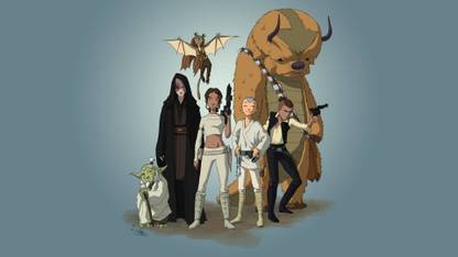 Akhuratha Wall Poster /-Aang-Katara-Sokka-General-Iroh-Appa-Momo-lemur-Avatar-Avatar-The-Last-Airbender-Star-Wars-Prince-Zuko-crossover-Han-Solo-Chewbacca-jar-jar-binks-Padme-Amidala-Luke-Skywalker-Yoda Paper Print