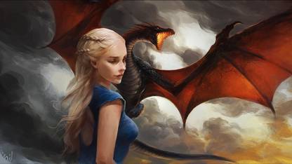 ASHD Wall Poster -dragon-Game-of-Thrones-Daenerys-Targaryen-artwork Paper Print
