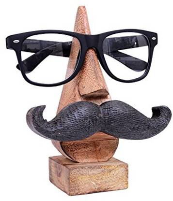 WoodCart 1 Compartments Wooden H@ndmade Human Skin Color Nose With Black Ravana Long Mustache Specs Holder