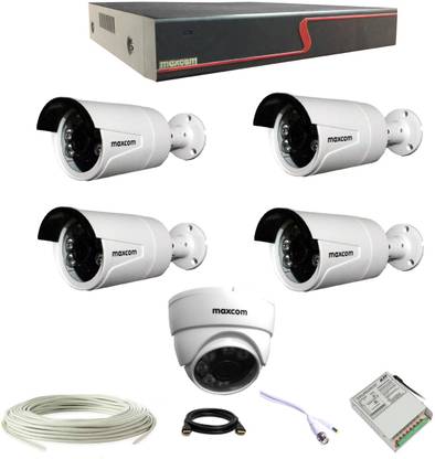 maxcom Maxcom 2MP set of 1+4 Dome and Bullet CCTV camera with 8 Ch 5in1 penta supported DVR along with accessories Security Camera
