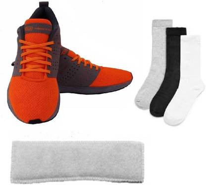 SEGA Combo of Three, One Pair of 'Extro' Shoes (Size-12), One Head Band and Three Pair of Socks (Color on availability)- Fitness Accessory Kit Kit