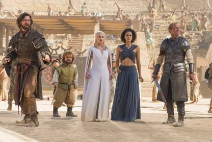 Wall Poster TVShow Game Of Thrones Daario Naharis Michiel Huisman Tyrion Lannister Peter Dinklage Emilia Clarke Daenerys Targaryen Jorah Mormont Iain Glen Nathalie Emmanuel Missandei Paper Print