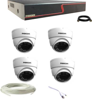 maxcom 2MP set of 4 Dome CCTV camera with 4 Ch 5in1 penta supported DVR along with accessories Security Camera