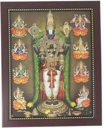 R S Exports Lord Balaji and Ashta Lakshmi Photo Frame ( 32.5 cm x 26.5 cm x 1.5 cm ) / asta ashta lakshmi laxmi venkateswara perumal kuber kubera / God Gods and Goddess Religious Frame