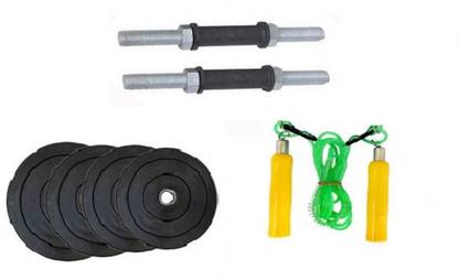 HEALTH FIT INDIA ONLINE SERIES : NICKLE DUMBLE RODS , 10 KG ( 2.5 KG X 4 ) WEIGHT PLATES , WOODEN HANDLE SKIPING ROPE Dumbbell Kit Kit