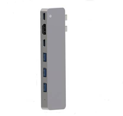 microware Type-C Hub, Sinstar Dual USB C Hub Adapter for Macbook Pro 2016 & 2017 Pass-Through Charging,Thunderbolt 3 Port 5K, 2 USB 3.0 Ports, 4K HDMI Video Display & SD/Micro Card Reader USB Adapter