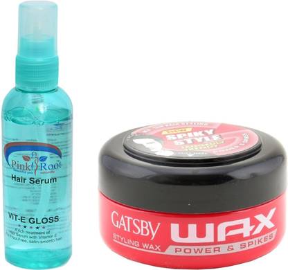 PINKROOT Hair Serum and GATSBY Spiky Style Styling Wax POWER & SPIKES Pack of 2