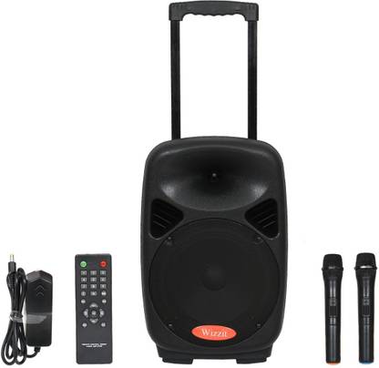 Wizzit Wizzit© Karaoke Bluetooth PA System Portable Rechargeable trolley Speaker with 2 Wireless Microphone, Remote Control, FM Radio, AUX/TF/USB, Trolley Design 8” Outdoor PA System