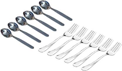 KUBER INDUSTRIES Stainless Steel Table Baby Spoon & Fork Set of 12 Pcs (16 Cm) (SP18) Steel Cutlery Set