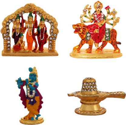 ART N HUB Combo 4 brass statue God Ram Darbar,Durga,Krishna,Shivling idol Decorative Showpiece  -  5 cm