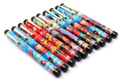 Ledos Lot Of 10- Fellowship NODDY Cartoon Design Fountain Pens Golden Trims Medium Nib New Ball Pen
