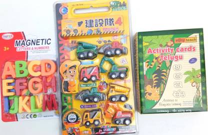 Aparnas Montessori Educational Learning Toys magnetic alphabets abc,telugu activity cards and colourful trucks for kids learning in an intresting way
