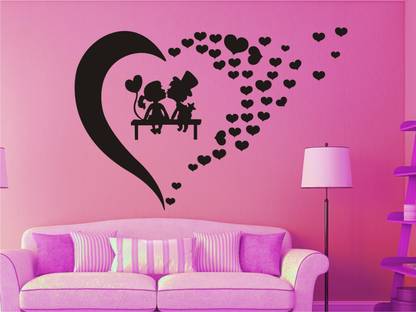 WALL GURU 79.59 cm Cute kids kissing black wall decal and sticker size(79*59)cm Self Adhesive Sticker