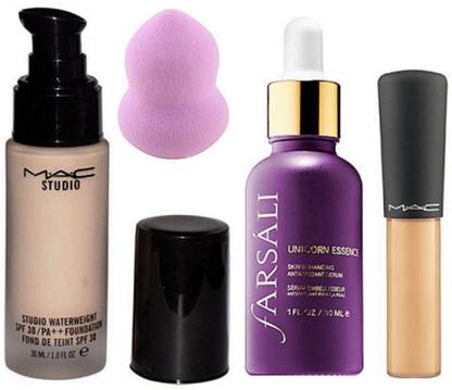 M.A.C Waterweight Foundation, Puff, Mineralize Concealer With Farsali Skin Enhancing Face Serum