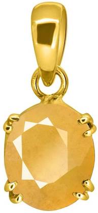 TEJVIJ AND SONS 3.25 Ratti Original Yellow Sapphire Pukhraj Pendent made of Panchdhatu Gold Plated GLI Certified Sapphire Metal Pendant