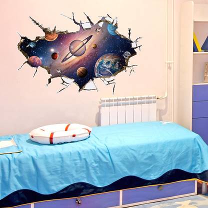 Cortina 90 cm Astronaut In Space 3D Theme Wall Stickers Removable Sticker