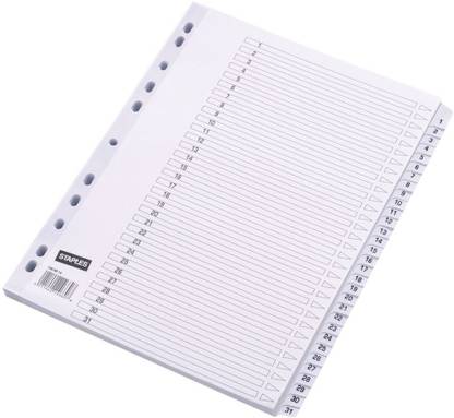 SPS Plastic File Separators, Divider 1 To 31 White (Pack Of 2)
