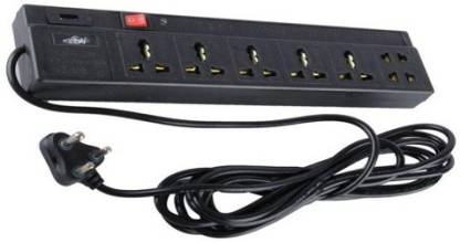 Get E Offer 5 Meter Extension Board 6 Port With Fuse (Black) 5 meter longest wire 6  Socket Extension Boards