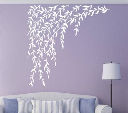 WALL GURU 59.59 cm Vines with leaves white wall decal and sticker size(59*59)cm Self Adhesive Sticker