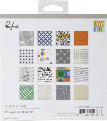 Pinkfresh Studio Single Sided Paper Pack 6"X6" 32 Per Package - Boys Fort