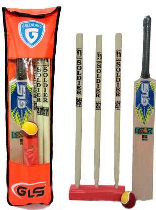 GLS Junior Cricket Combo Kit Bag - 1 Bat 3 Wickets 1 Wicket Base 1 Cricket Ball & 1 Kit Bag Cricket Kit
