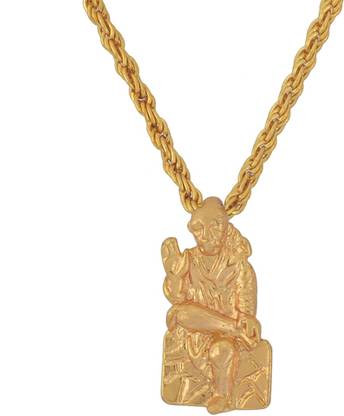 memoir Brass Gold plated, Shirdi Sai baba idol replica pendant Men women Hindu god temple jewellery Gold-plated Brass Pendant