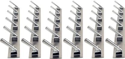DOCOSS Pack of 6-DELUXE 6 Pin Steel Cloth Hanger Wall Door Hooks For Hanging keys,Clothes,towel Hook Rail 6