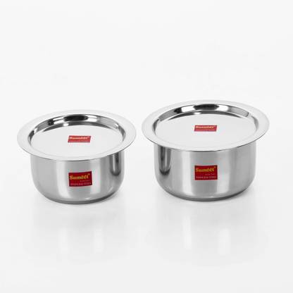 Sumeet 2 Pcs Stainless Steel Induction & Gas Stove Friendly Container Set / Tope / Cookware Set With Lids Size No.10 & No.11 Tope Set with Lid 1.4 L capacity 18 cm diameter