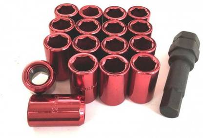 fuji 16 Pcs M12 x 1.5 Red Metal Hex Locking Lug Nuts Screw Anti-theft for Vehicles Car Wheel Lock
